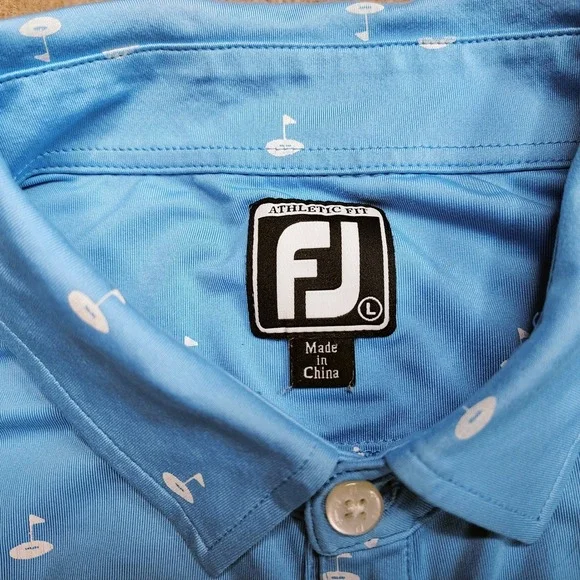 FootJoy Polo Shirt Mens Large Blue Athletic Fit Golf Flag Print Performance - Picture 3 of 8